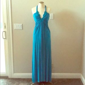 SKY turquoise jersey halter maxi dress